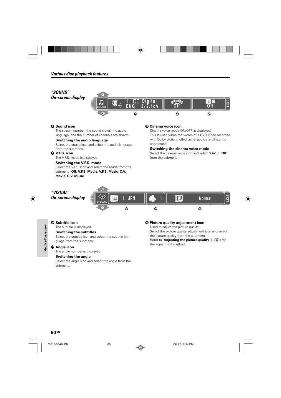 1 jpn 1, Normal, Visual” on-screen display | Kenwood AX-7 User Manual | Page 60 / 88