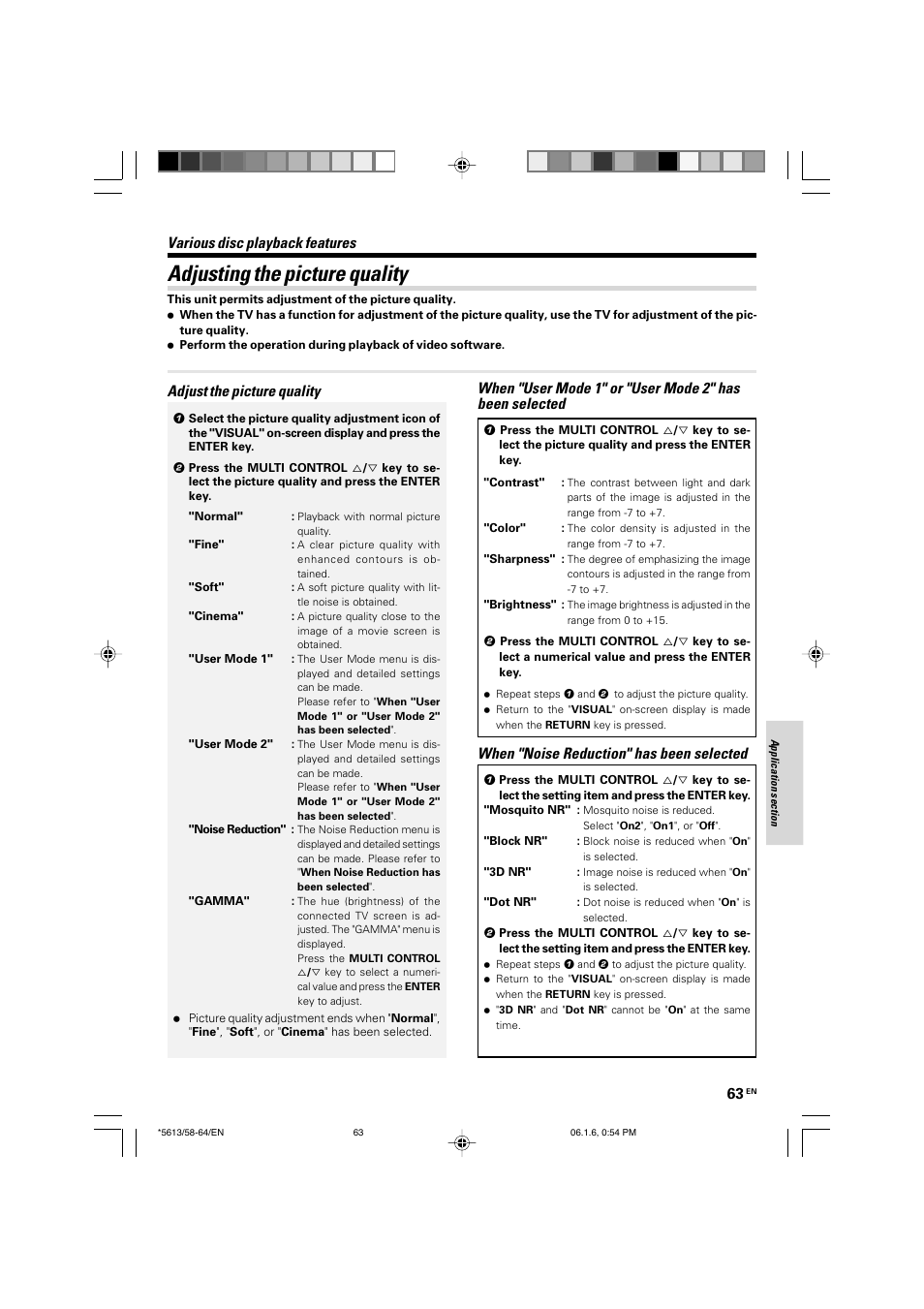 Adjusting the picture quality, Various disc playback features, When "noise reduction" has been selected | Kenwood AX-7 User Manual | Page 63 / 88