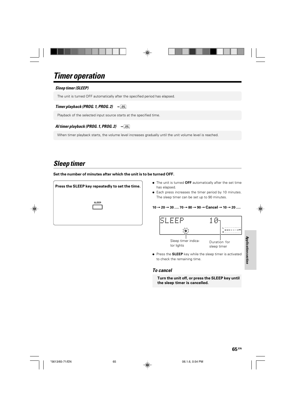 Timer operation, Sleep timer | Kenwood AX-7 User Manual | Page 65 / 88