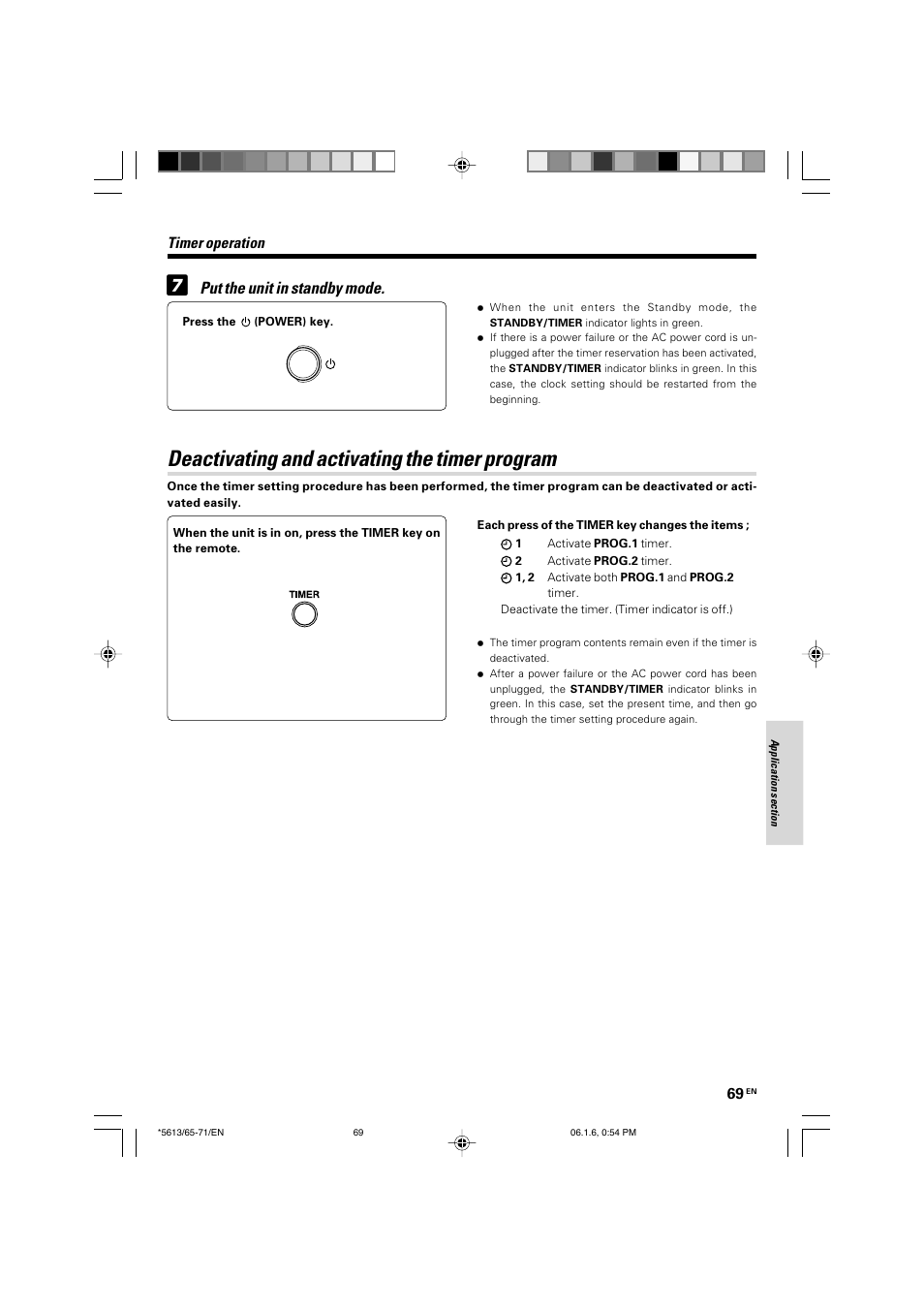 Deactivating and activating the timer program, Put the unit in standby mode, Timer operation | Kenwood AX-7 User Manual | Page 69 / 88