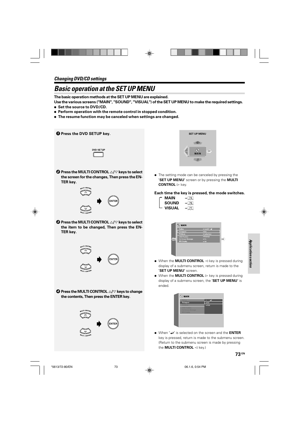 Basic operation at the set up menu, Changing dvd/cd settings | Kenwood AX-7 User Manual | Page 73 / 88