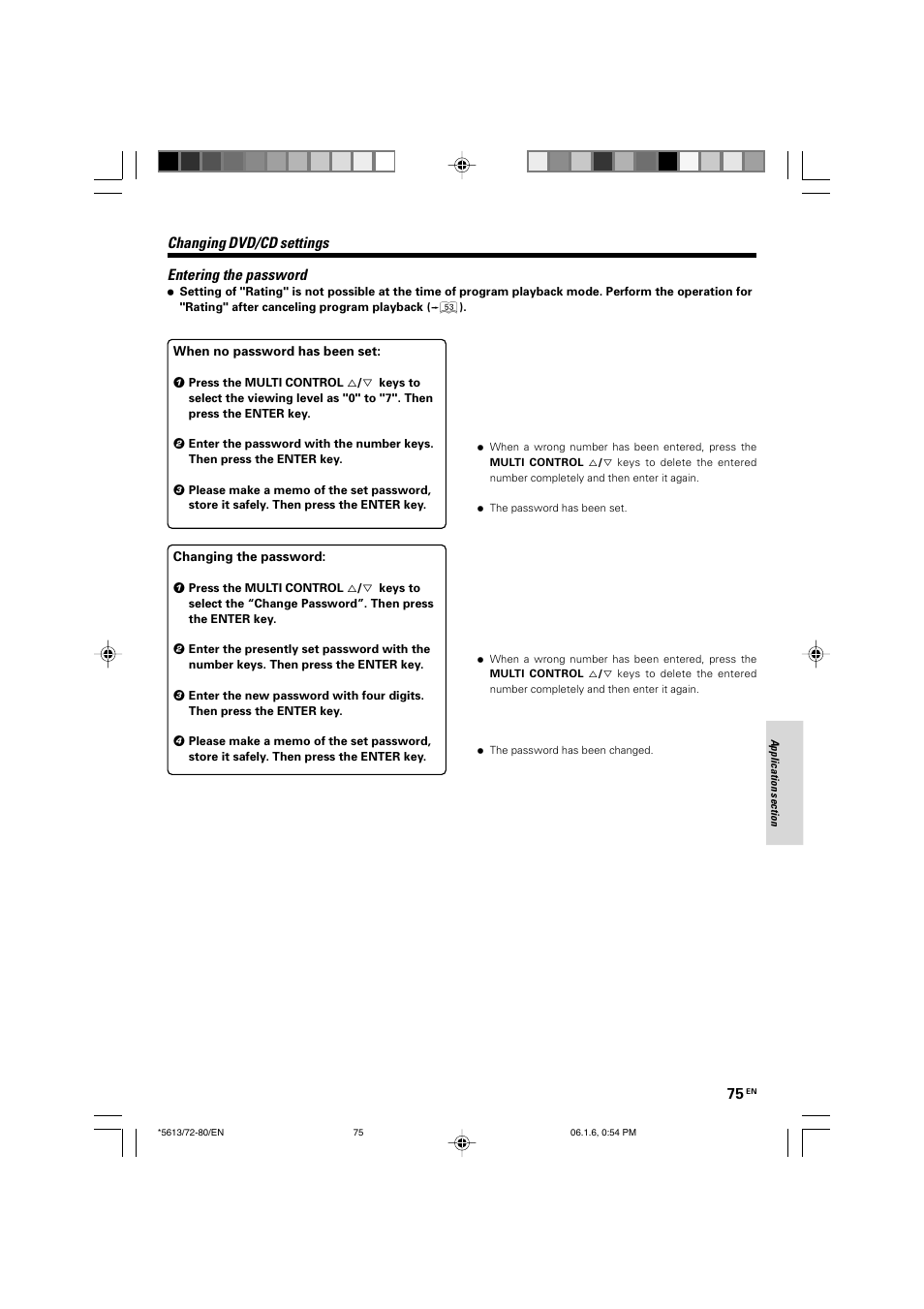 Changing dvd/cd settings entering the password | Kenwood AX-7 User Manual | Page 75 / 88