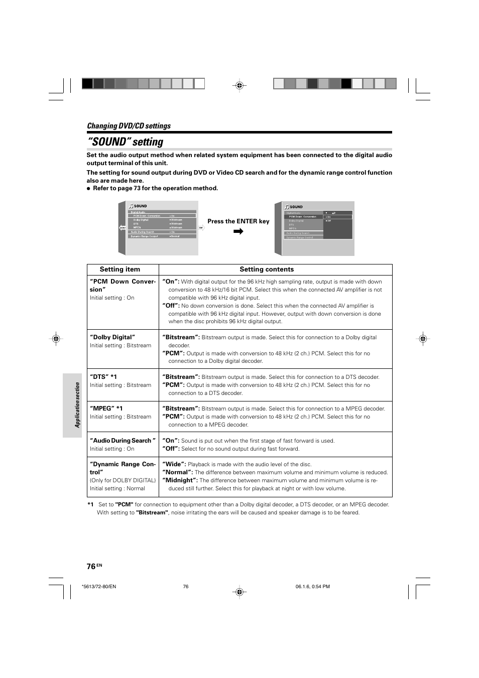 Sound” setting, Changing dvd/cd settings | Kenwood AX-7 User Manual | Page 76 / 88