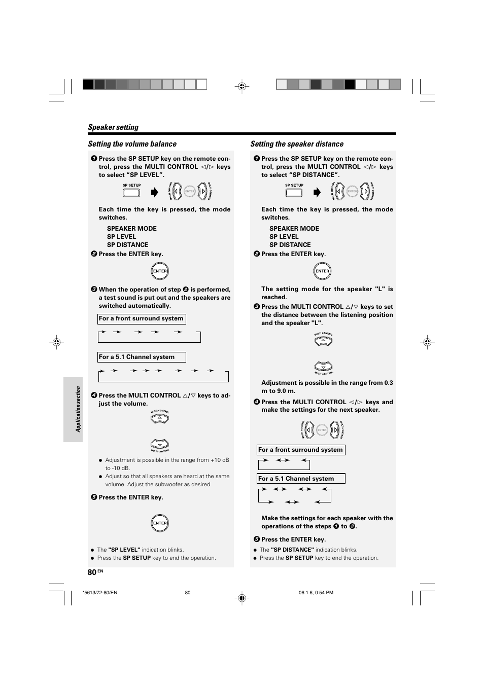 Setting the volume balance, Speaker setting, Setting the speaker distance | Kenwood AX-7 User Manual | Page 80 / 88