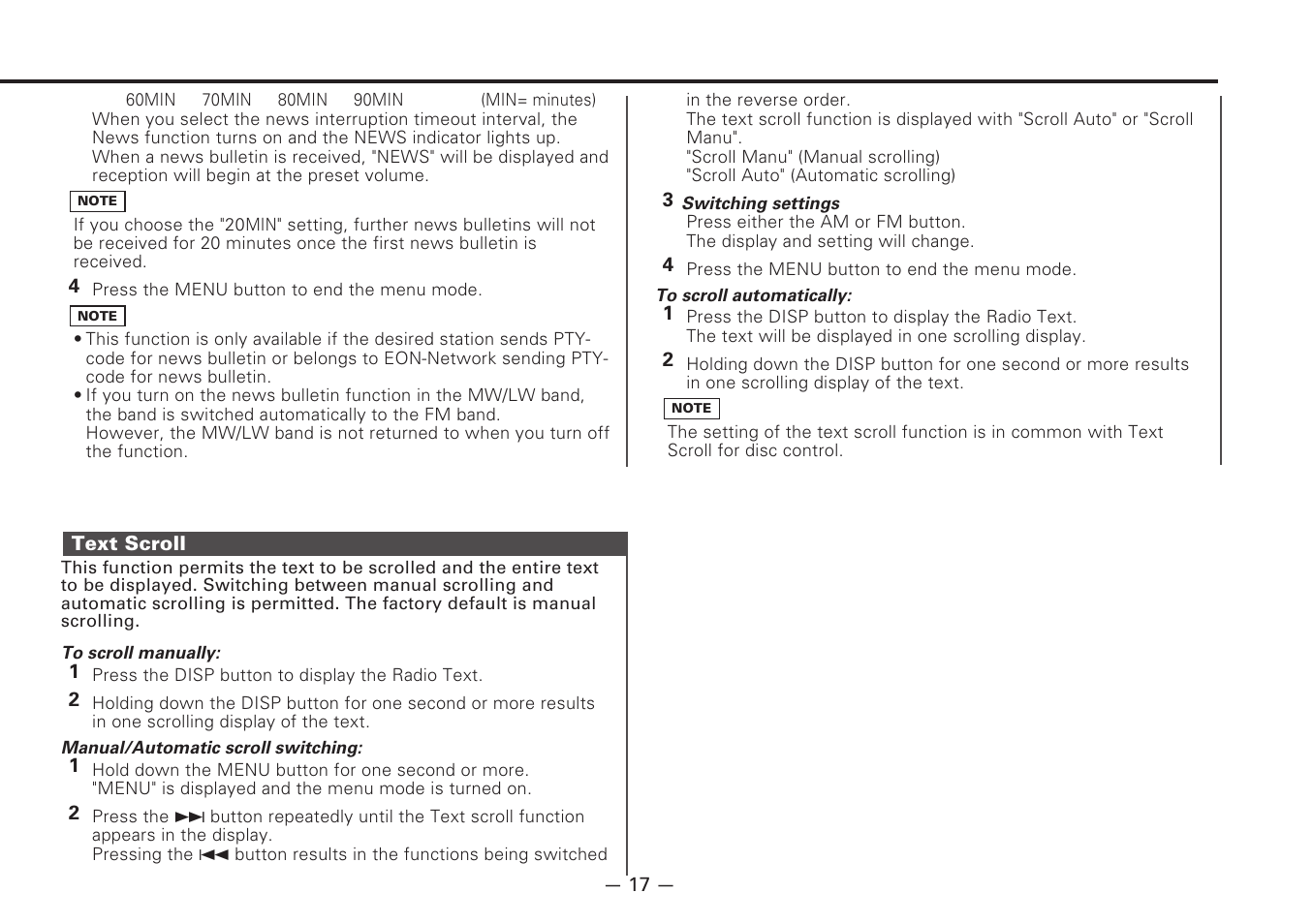 Text scroll | Kenwood DIGITAL AUDIO KDC-8070R User Manual | Page 17 / 48