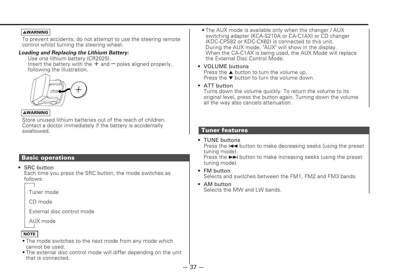 Basic operations, Tuner features | Kenwood DIGITAL AUDIO KDC-8070R User Manual | Page 37 / 48