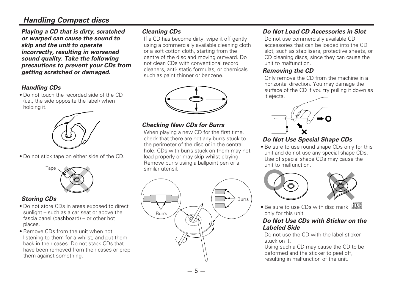 Handling compact discs | Kenwood DIGITAL AUDIO KDC-8070R User Manual | Page 5 / 48