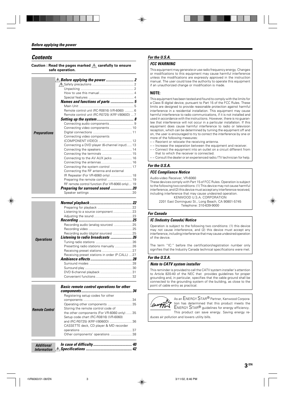 Kenwood KRF-V8060D User Manual | Page 3 / 44
