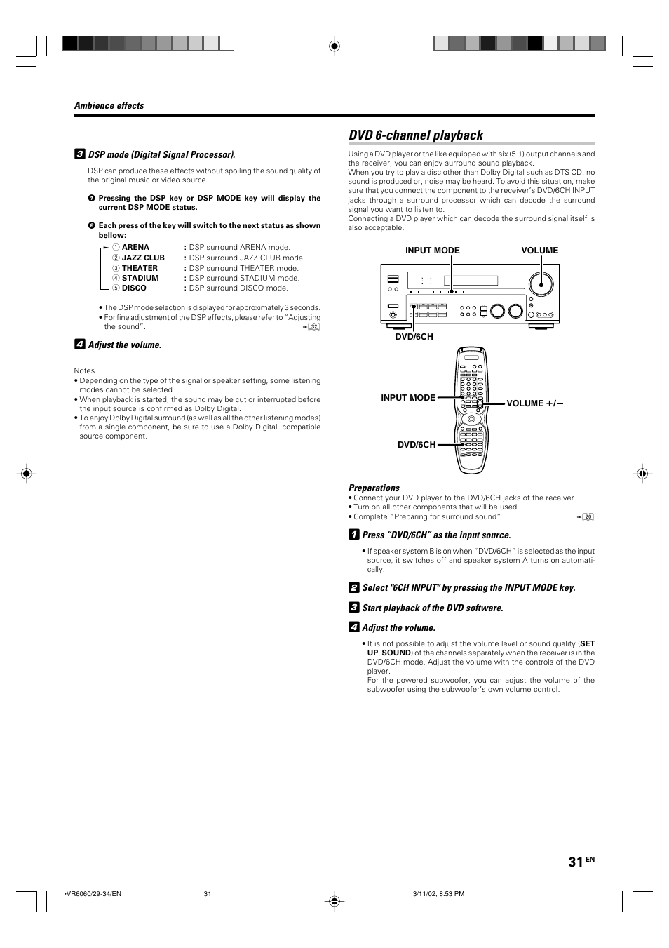 Dvd 6-channel playback | Kenwood KRF-V8060D User Manual | Page 31 / 44