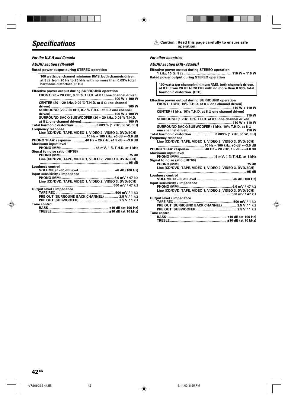 Specifications | Kenwood KRF-V8060D User Manual | Page 42 / 44