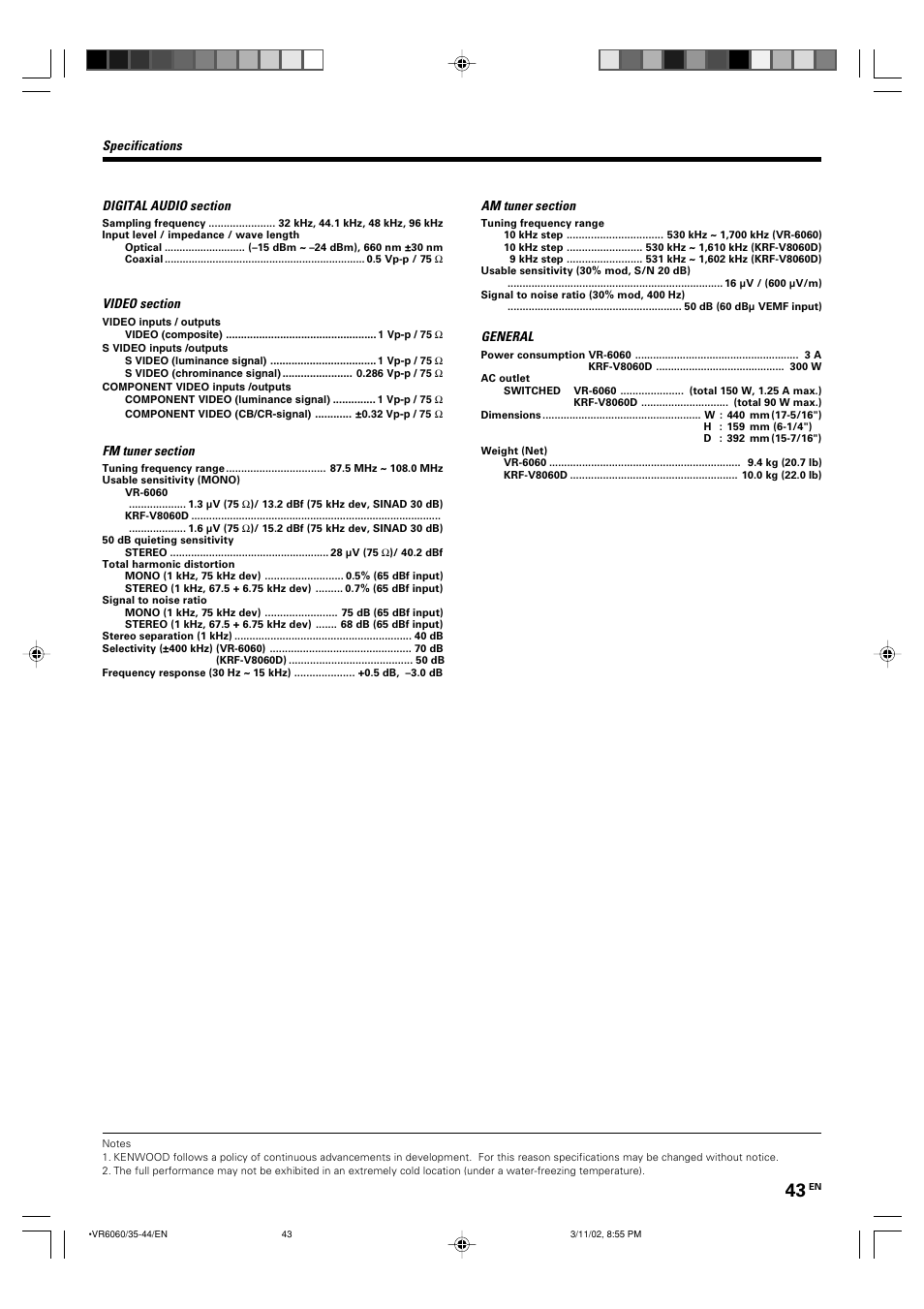 Kenwood KRF-V8060D User Manual | Page 43 / 44