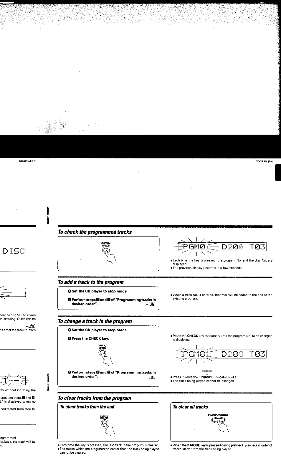 To check the programmed tracks, D200 t03, To add a track to the program | To change a track in the program, To dear tracks from the program | Kenwood CD-323M User Manual | Page 16 / 30