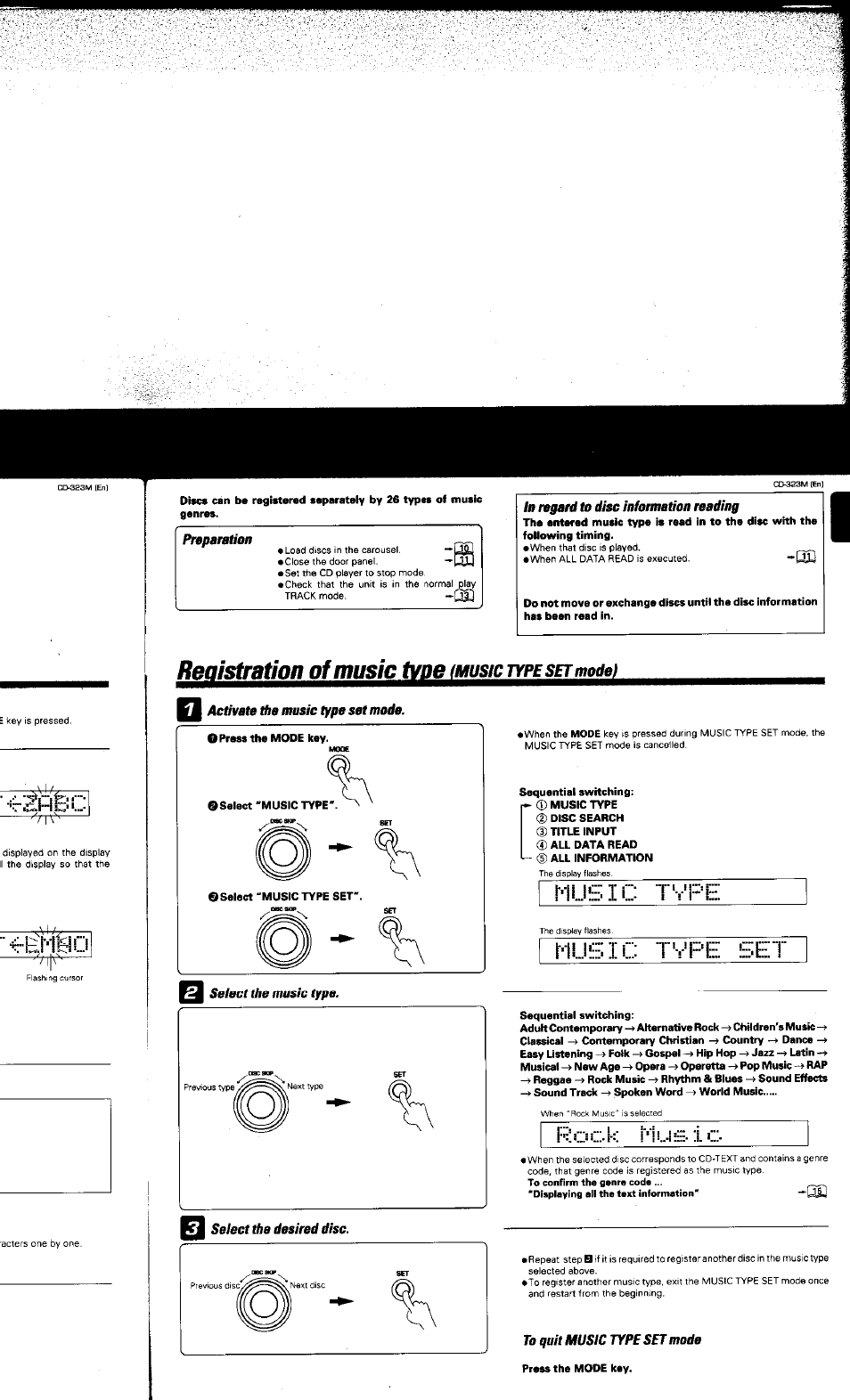 Rock muc i, G^^ationau!s!^£^b&£s^£^ml£sssl, Tvpe set | Kenwood CD-323M User Manual | Page 22 / 30