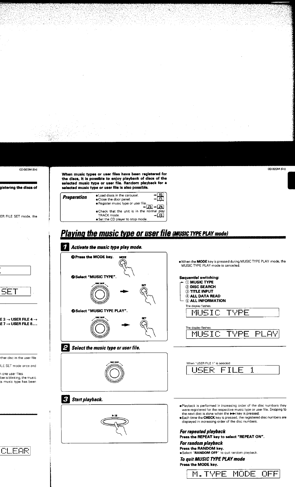 Preparation, Activate ifttf music type pfay mode, For repeated playback | L tvf■e mijde off, Pfa^n^äjenmjctjipeonj, Musi, F'f=e, Mus ic t'- .•'pe pl, File 1, F-iv | Kenwood CD-323M User Manual | Page 24 / 30