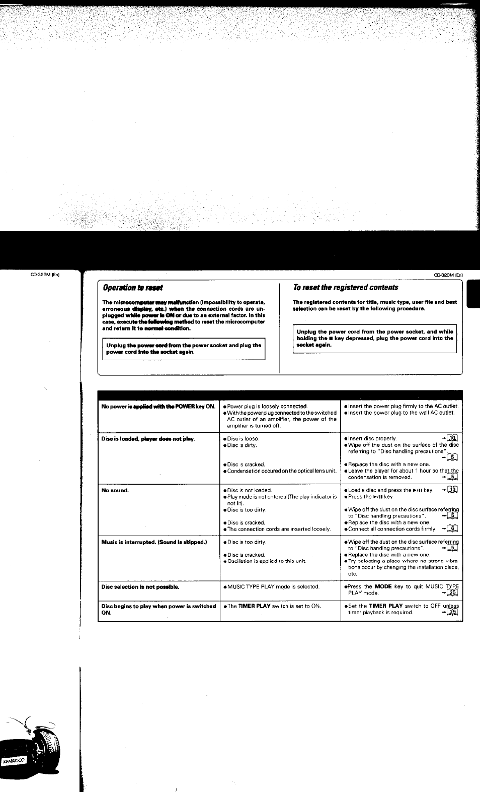 Operation to, To reset the registered contents | Kenwood CD-323M User Manual | Page 29 / 30