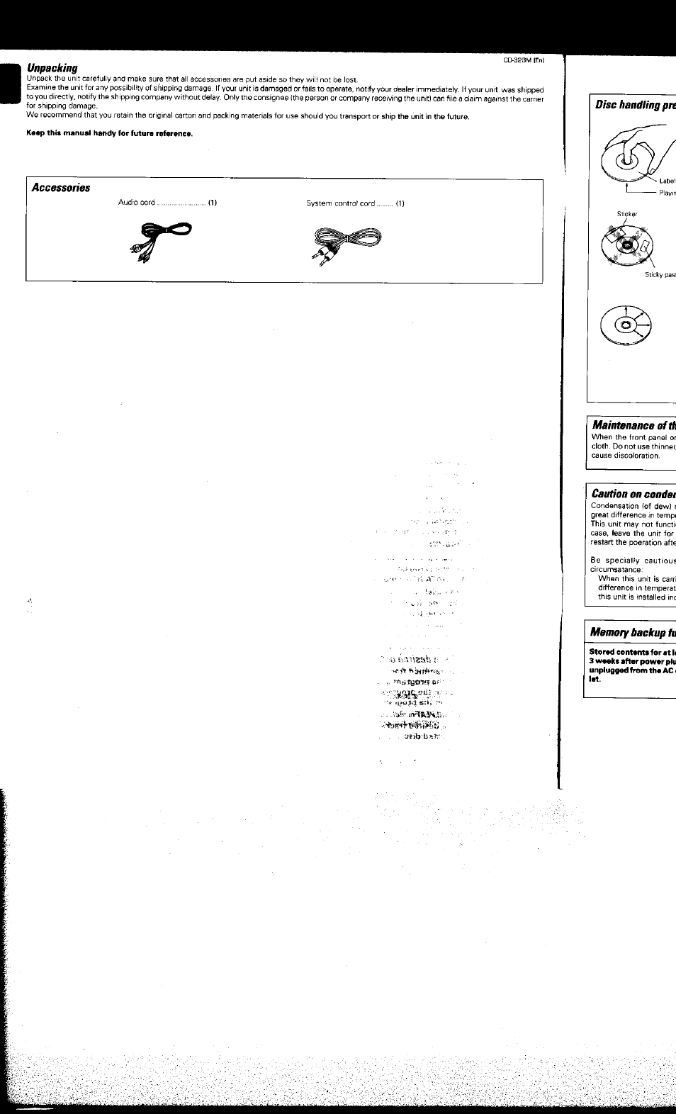 Unpacking | Kenwood CD-323M User Manual | Page 4 / 30