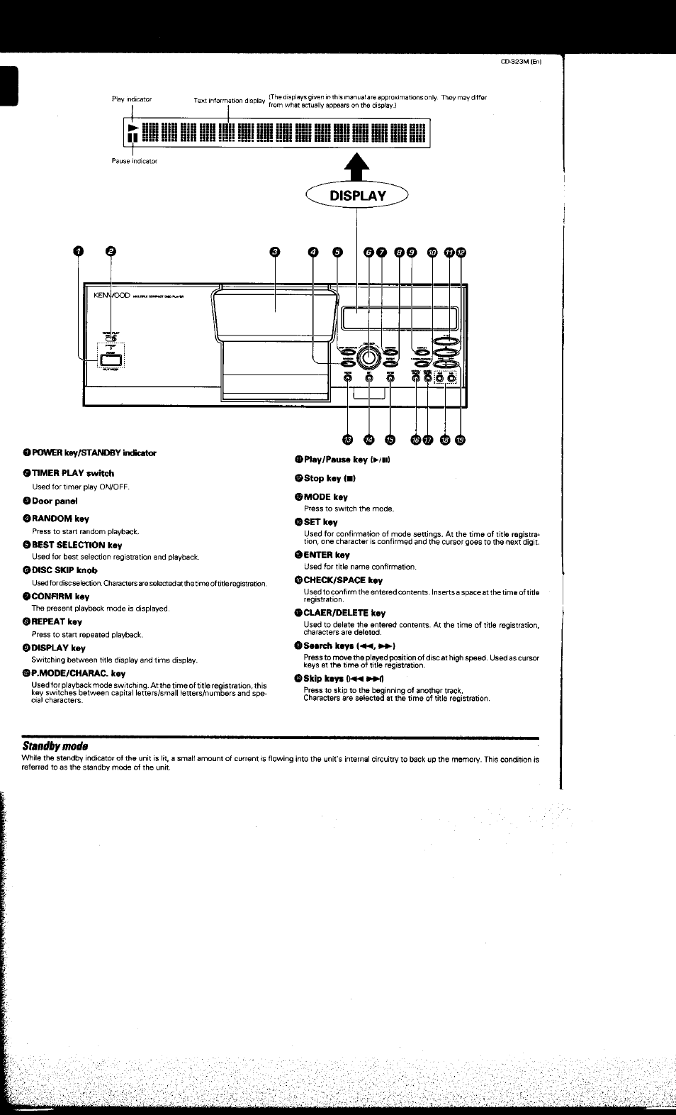 Standby mode | Kenwood CD-323M User Manual | Page 8 / 30