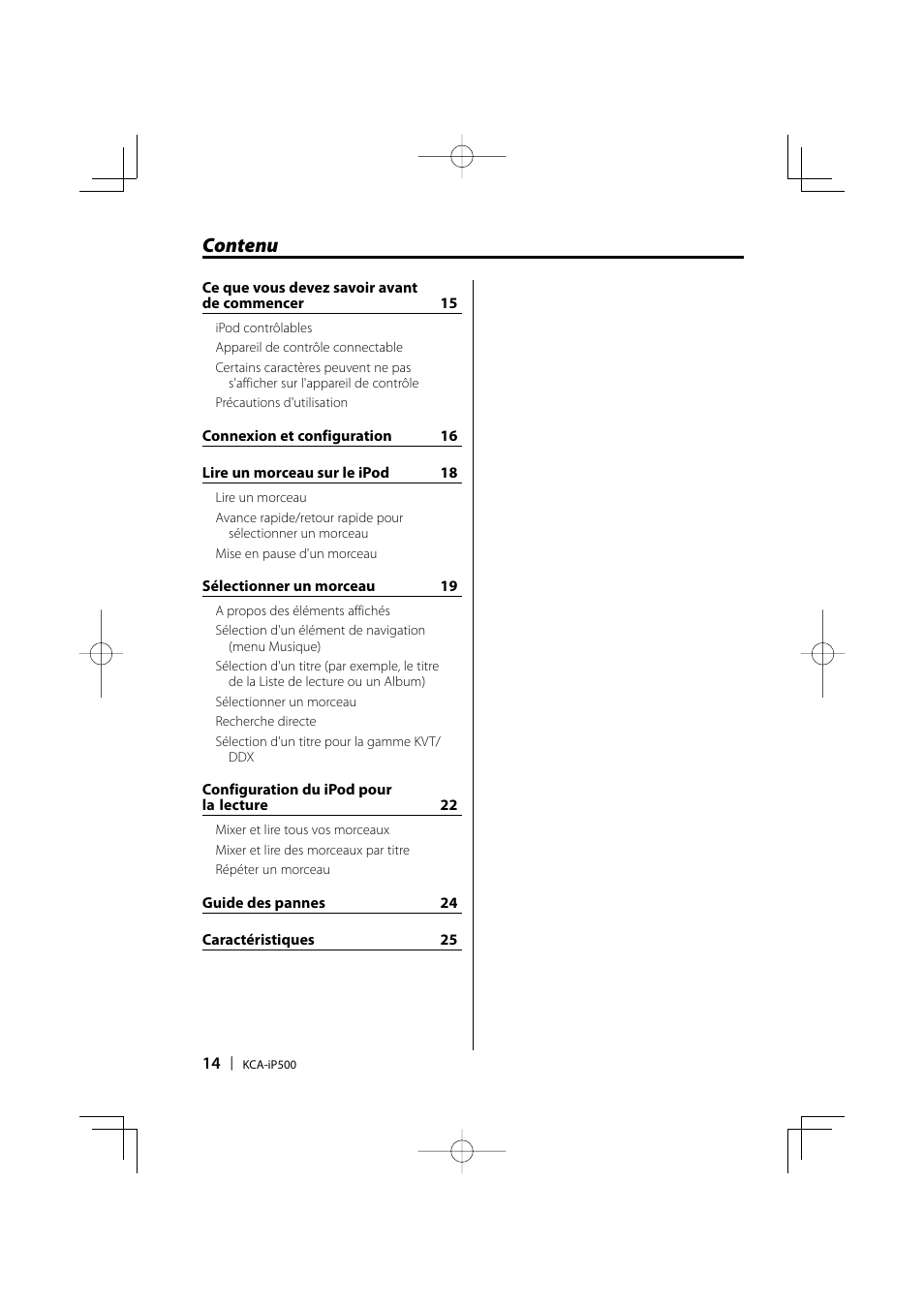 Contenu | Kenwood KCA-iP500 User Manual | Page 14 / 84