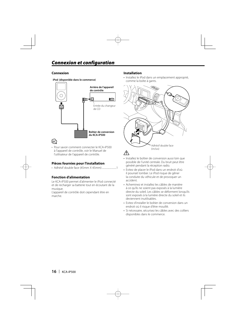 Connexion et configuration | Kenwood KCA-iP500 User Manual | Page 16 / 84