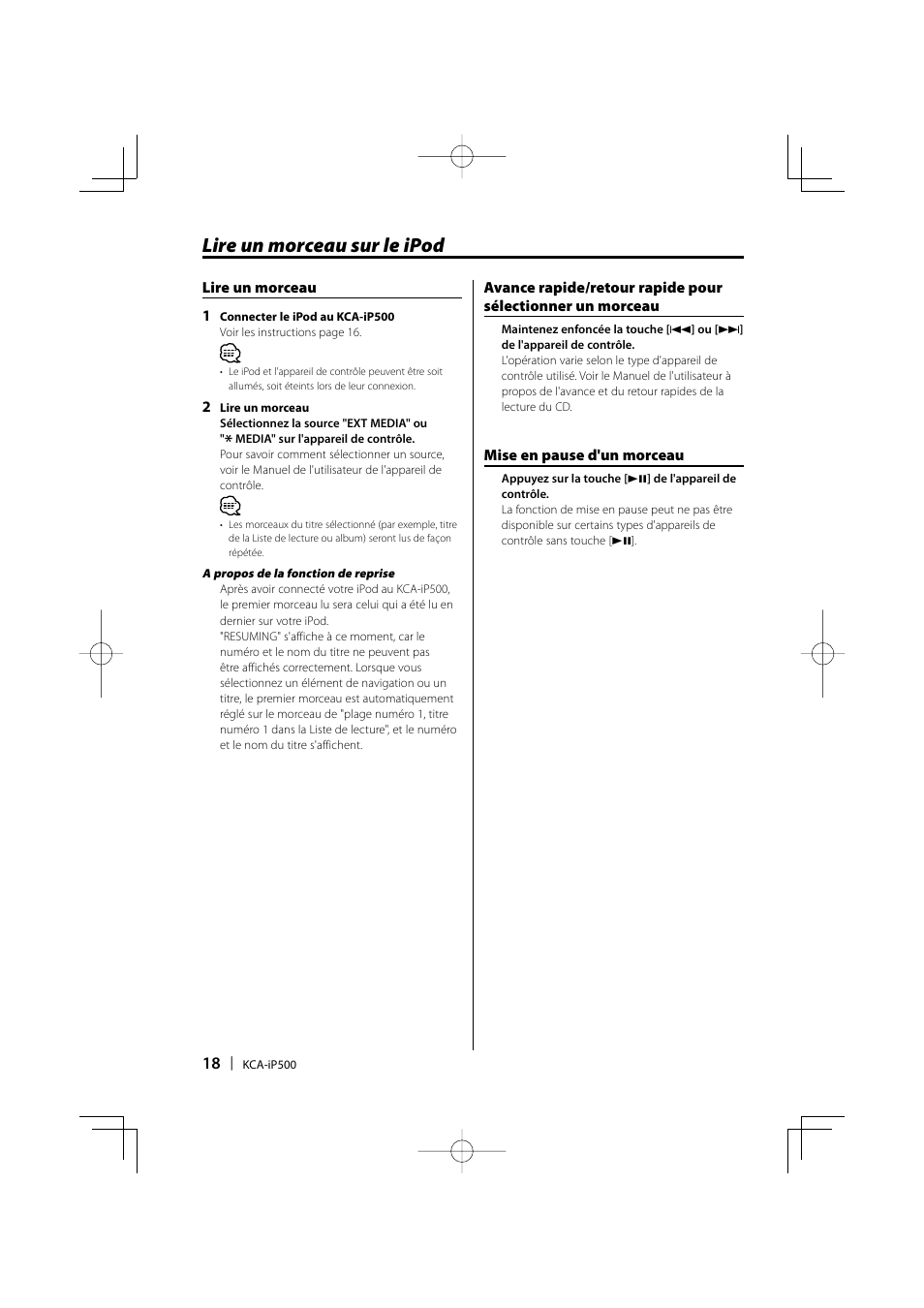 Lire un morceau sur le ipod | Kenwood KCA-iP500 User Manual | Page 18 / 84