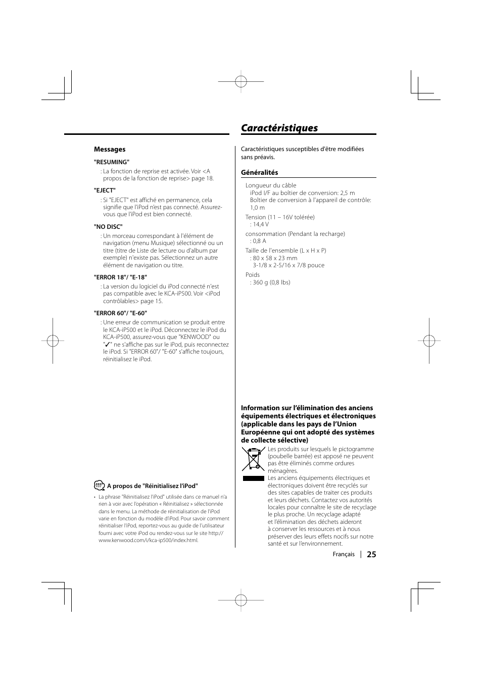 Caractéristiques | Kenwood KCA-iP500 User Manual | Page 25 / 84