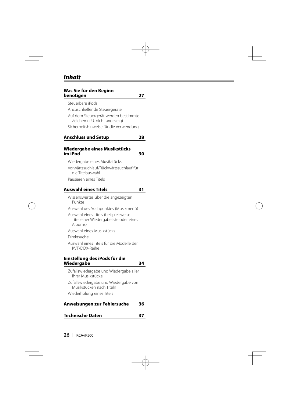 Inhalt | Kenwood KCA-iP500 User Manual | Page 26 / 84