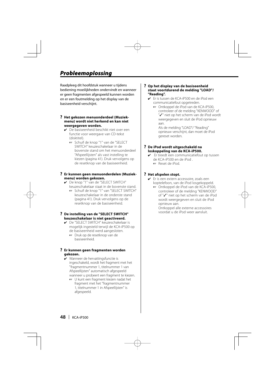 Probleemoplossing | Kenwood KCA-iP500 User Manual | Page 48 / 84