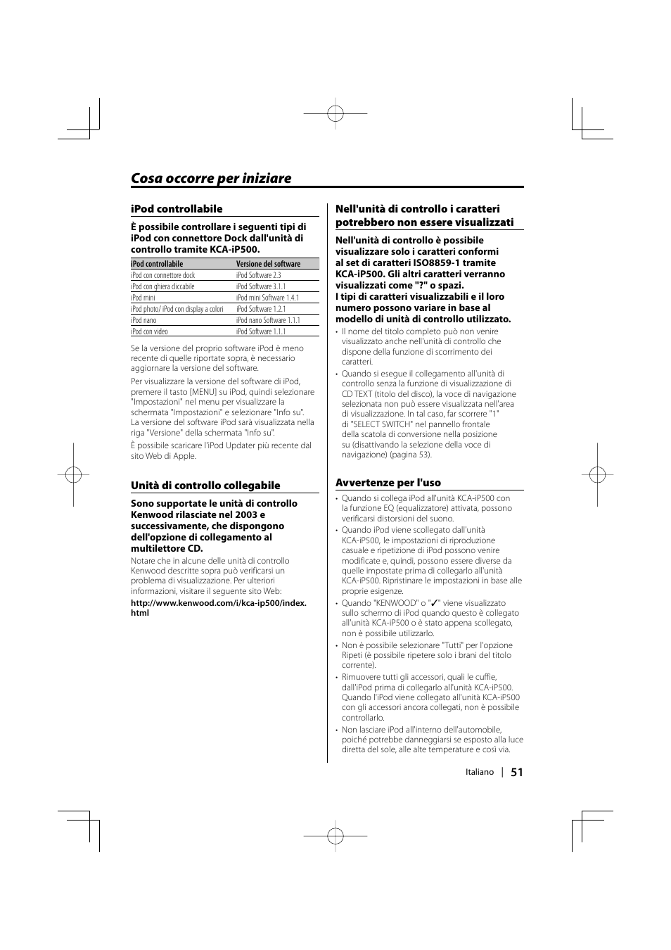 Cosa occorre per iniziare | Kenwood KCA-iP500 User Manual | Page 51 / 84