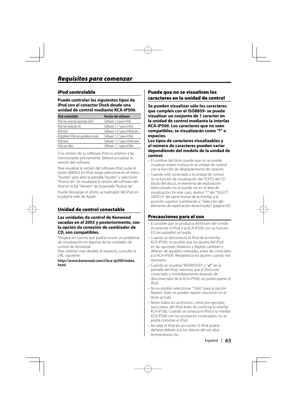 Requisitos para comenzar | Kenwood KCA-iP500 User Manual | Page 63 / 84