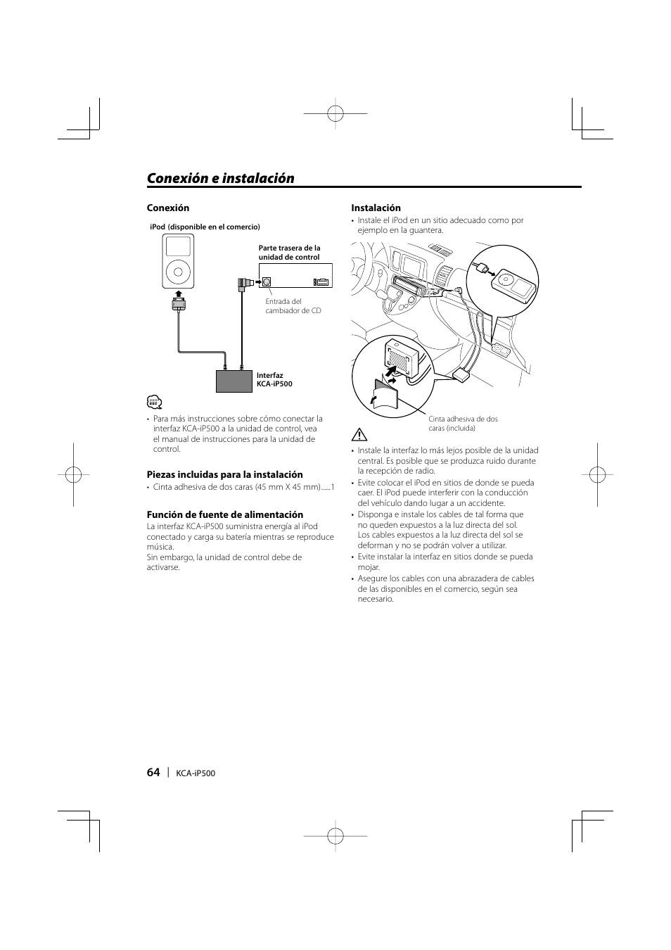 Conexión e instalación | Kenwood KCA-iP500 User Manual | Page 64 / 84