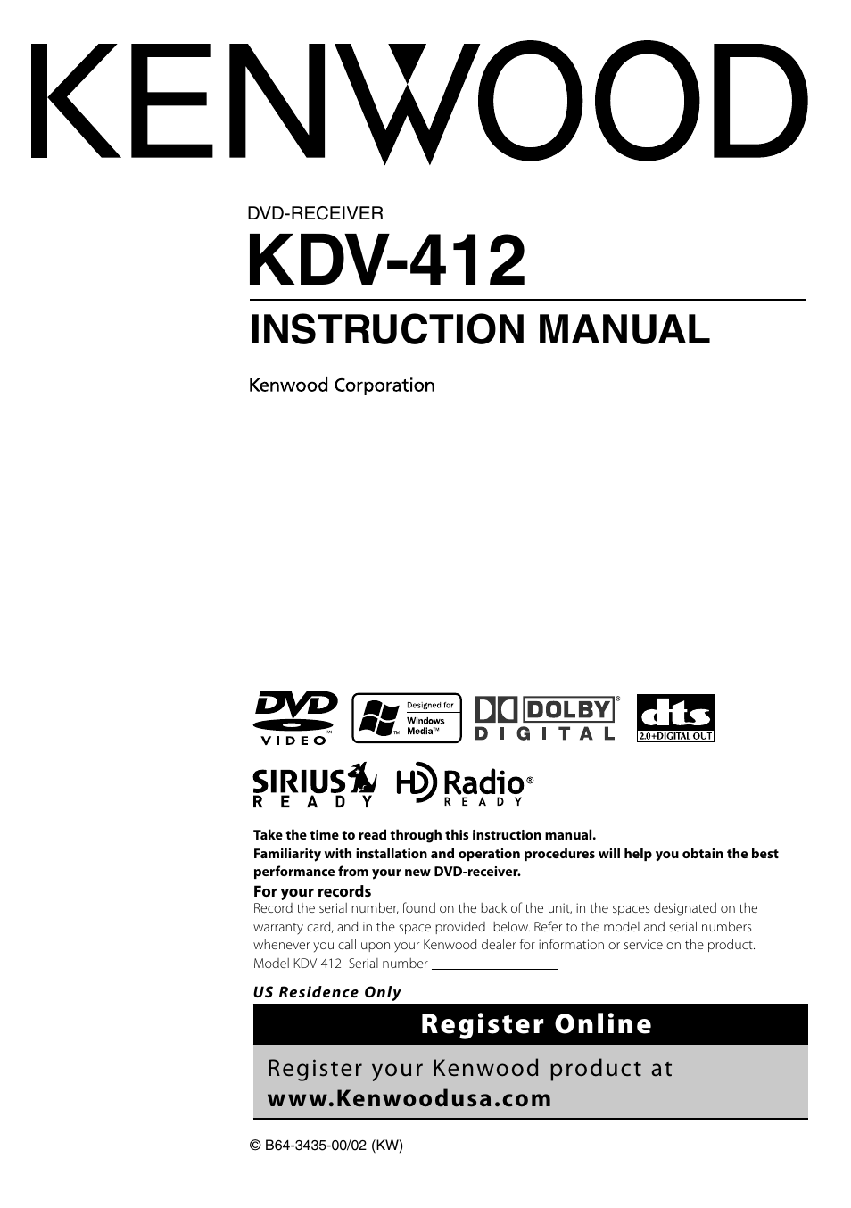 Kenwood KDV-412 User Manual | 80 pages