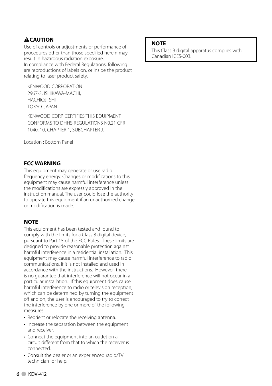 Kenwood KDV-412 User Manual | Page 6 / 80