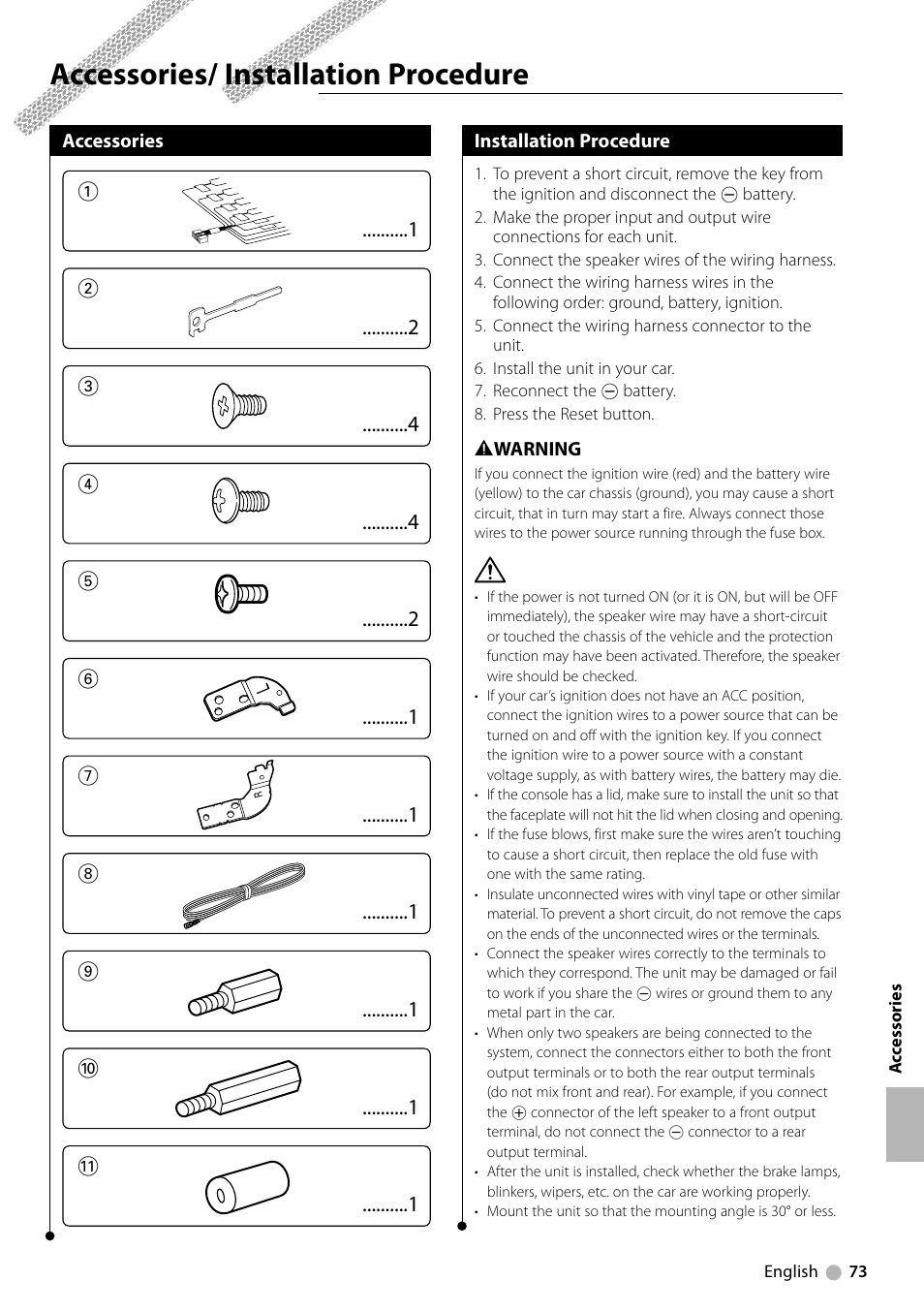 Accessories/ installation procedure | Kenwood KDV-412 User Manual | Page 73 / 80