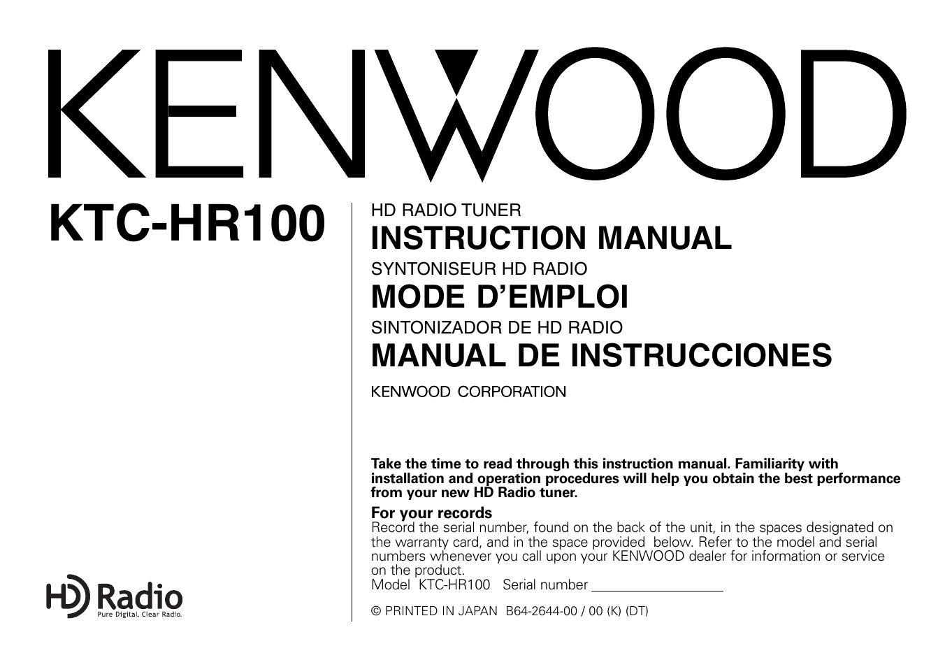 Kenwood KTC-HR100 User Manual | 32 pages