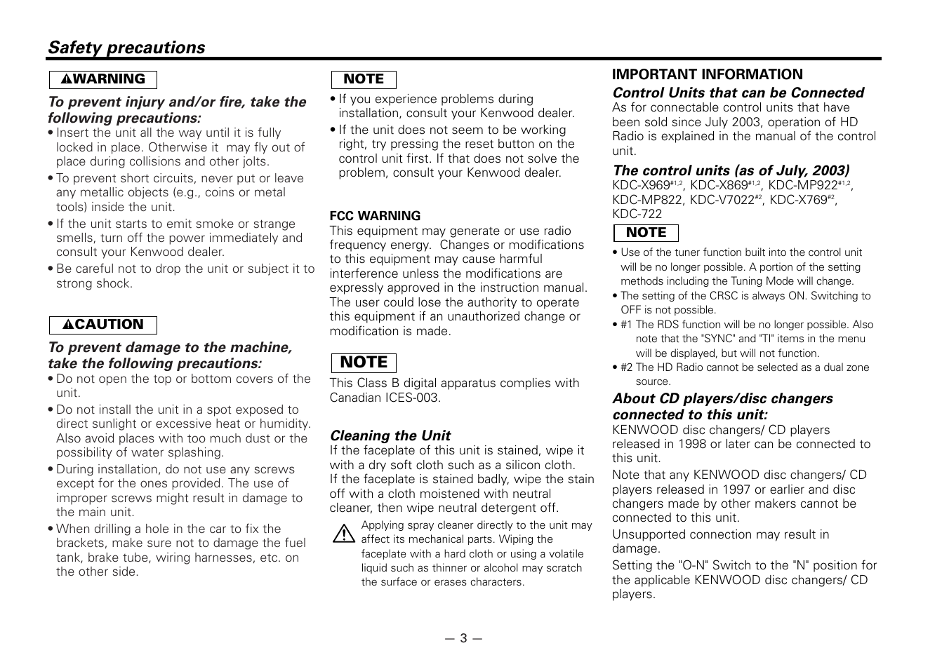Safety precautions | Kenwood KTC-HR100 User Manual | Page 3 / 32