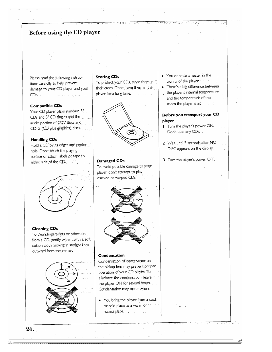 Before using the cd player, Before using your cd player | Kenwood SPECTRUM 850 AV User Manual | Page 26 / 56