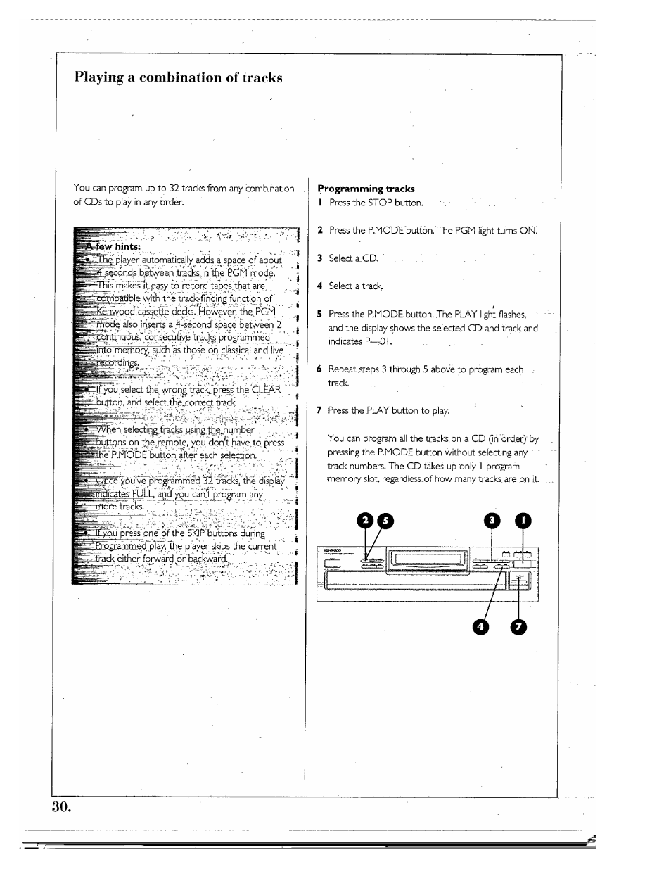 Playing a combination of tracks, Programming tracks, Progrannming tracks | Kenwood SPECTRUM 850 AV User Manual | Page 30 / 56