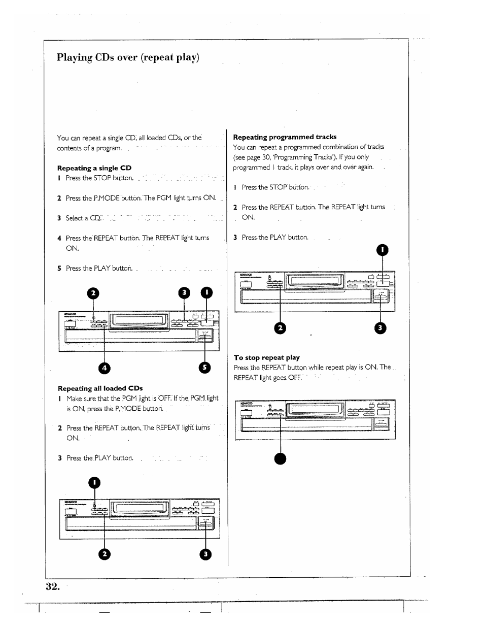 Playing cds over (repeat play) | Kenwood SPECTRUM 850 AV User Manual | Page 32 / 56