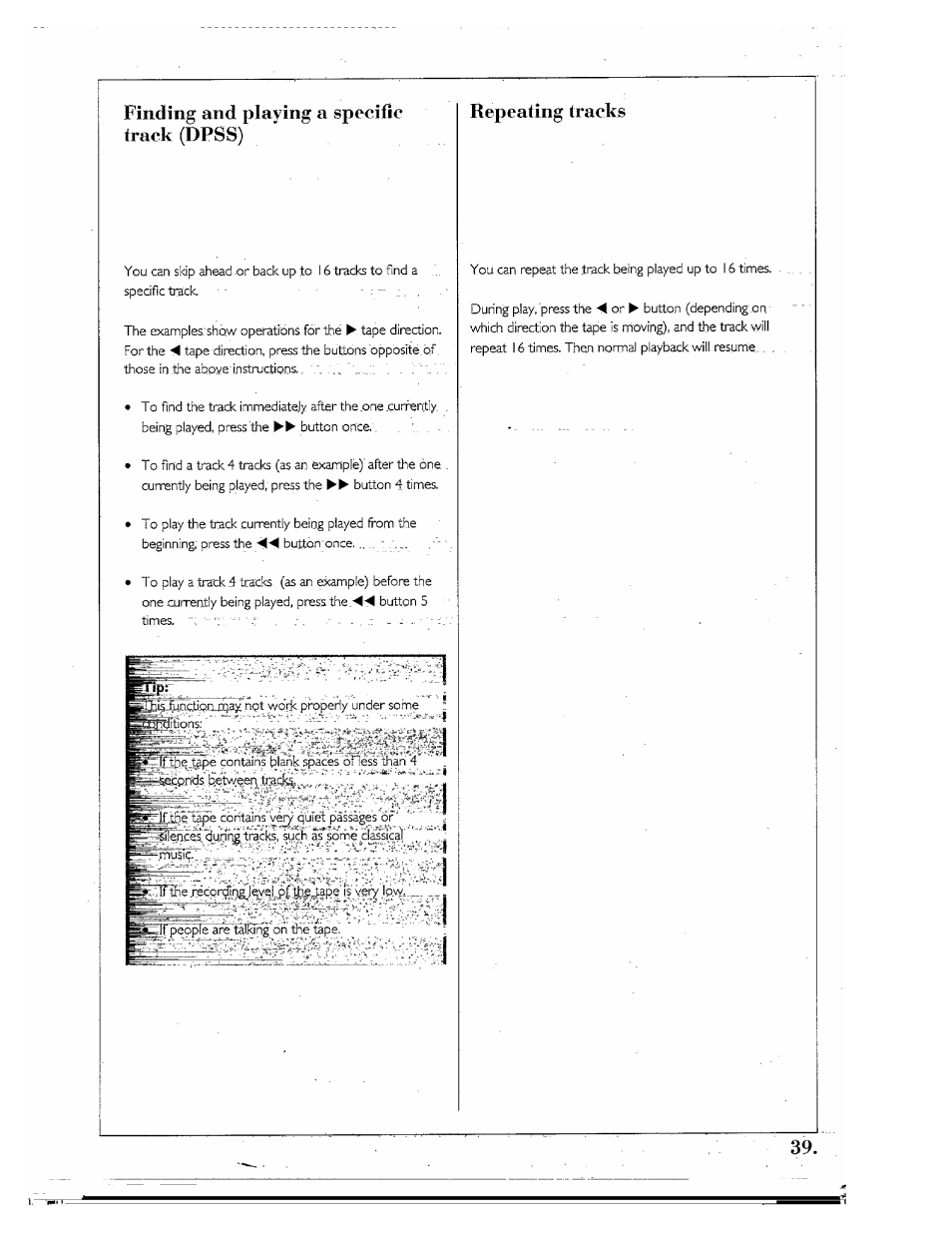 Finding and playing a specific track (dpss), Repeating tracks | Kenwood SPECTRUM 850 AV User Manual | Page 39 / 56