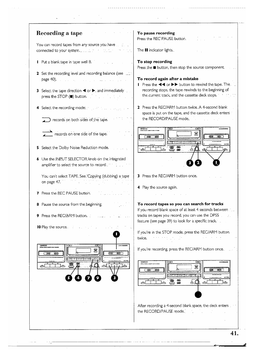 Recording a tape | Kenwood SPECTRUM 850 AV User Manual | Page 41 / 56