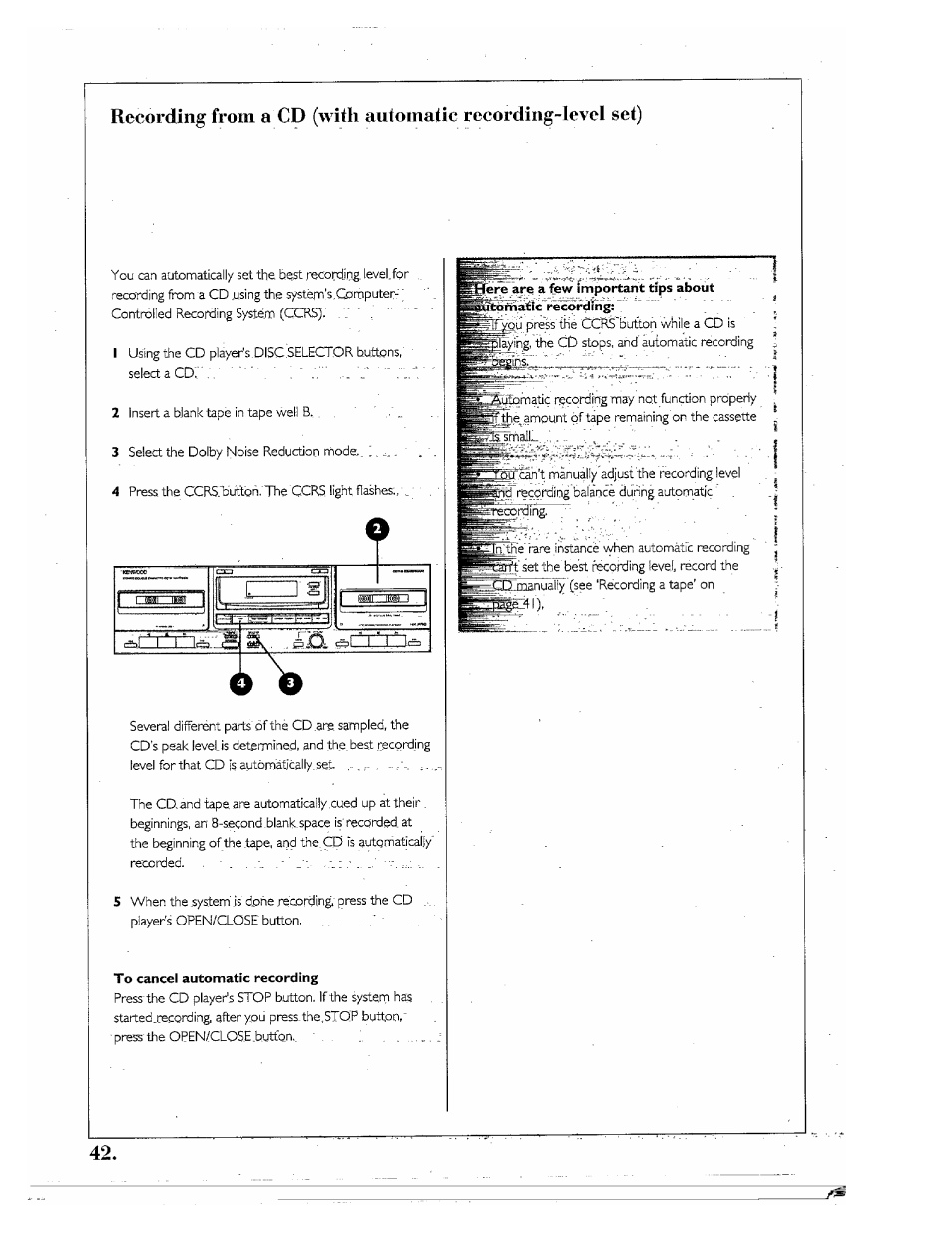 To cancel automatic recording, Giqst ' 'tt | Kenwood SPECTRUM 850 AV User Manual | Page 42 / 56