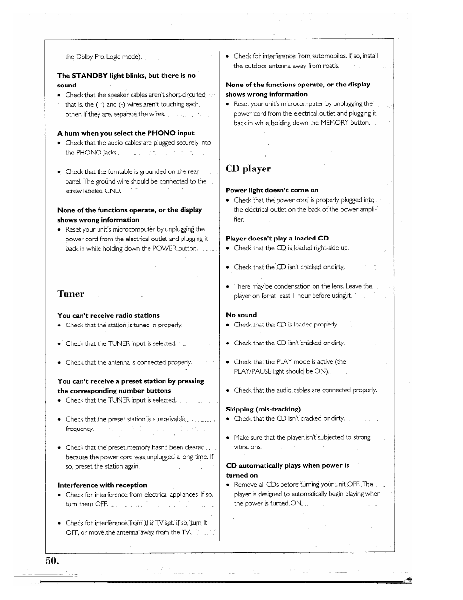 Cd player, Tuner, X>fr | Kenwood SPECTRUM 850 AV User Manual | Page 50 / 56