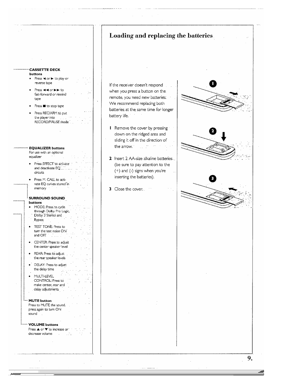 Loading and replacing the batteries | Kenwood SPECTRUM 850 AV User Manual | Page 9 / 56