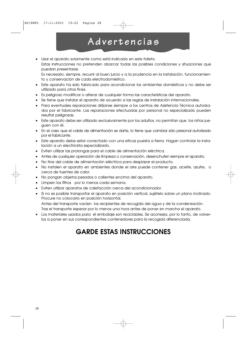 Garde estas instrucciones | Kenwood KW85 User Manual | Page 2 / 40