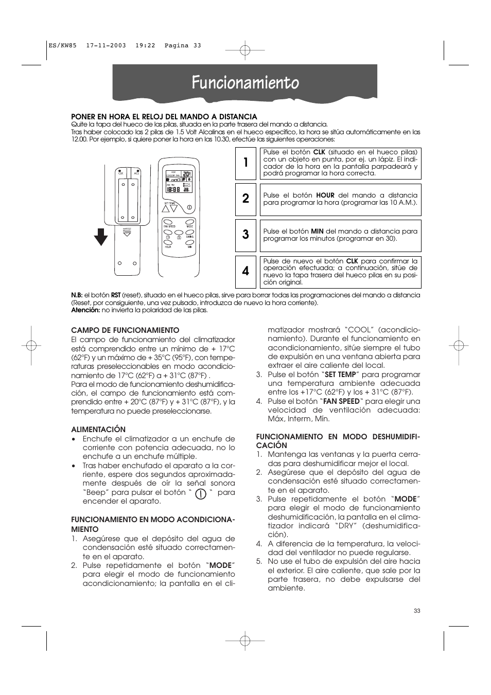 Funcionamiento | Kenwood KW85 User Manual | Page 7 / 40