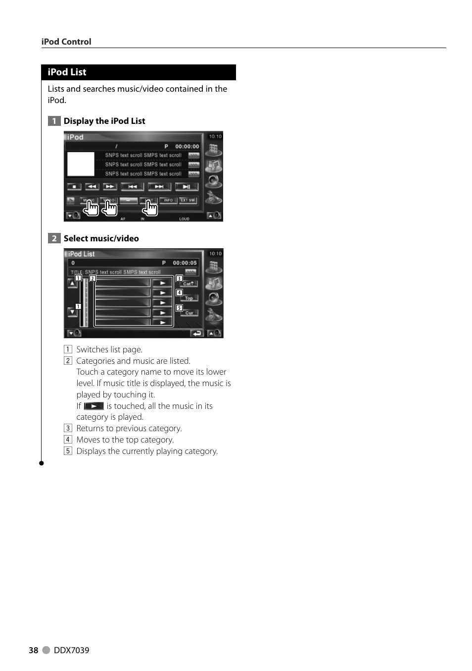 Ipod list | Kenwood DDX7039M User Manual | Page 38 / 96