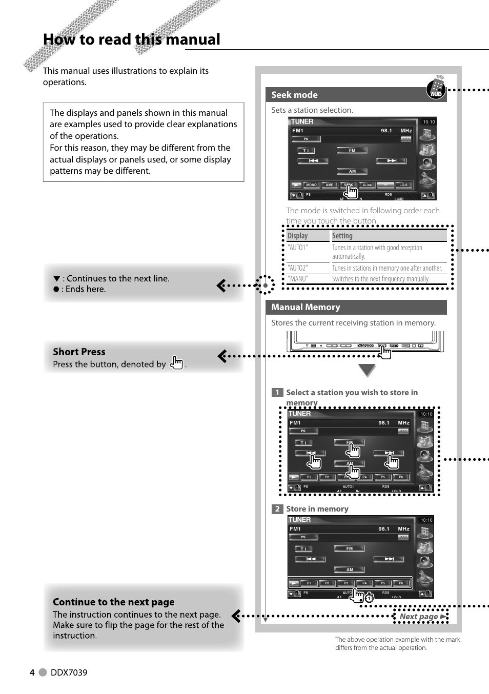 How to read this manual | Kenwood DDX7039M User Manual | Page 4 / 96
