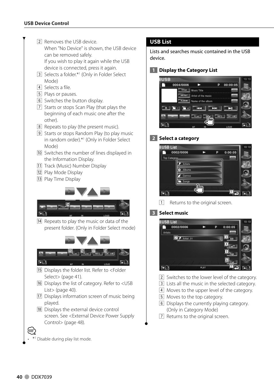 Usb list | Kenwood DDX7039M User Manual | Page 40 / 96