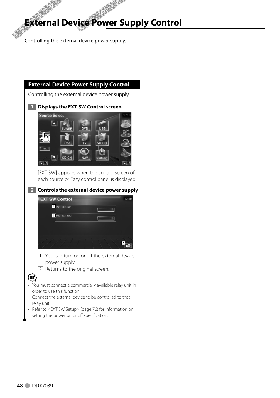 External device power supply control | Kenwood DDX7039M User Manual | Page 48 / 96