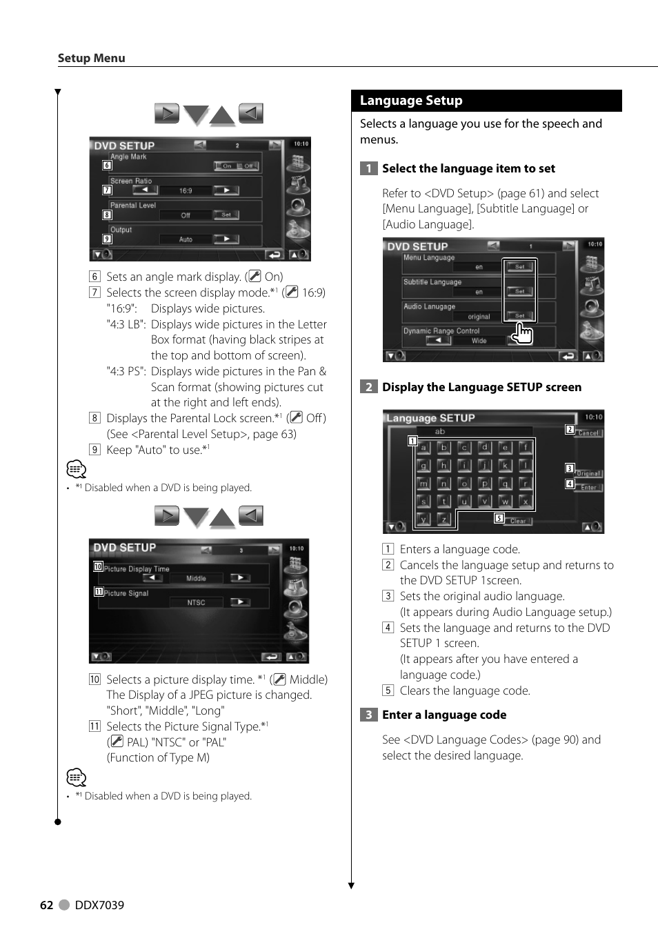 Language setup | Kenwood DDX7039M User Manual | Page 62 / 96